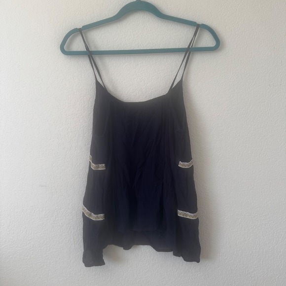 Love Blossom Women's Black Beaded Lace Trim Spaghetti‎ Strap Tank Top Size L - Picture 3 of 3